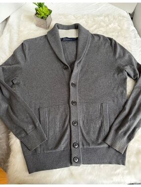 GAP Men's Cotton Cashmere Gray Button-Up Cardigan Sweater, M